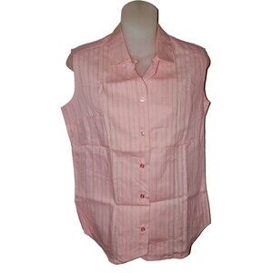 Wash N Wear Vintage Sleeveless Tank Pink Button Down Shirt Top